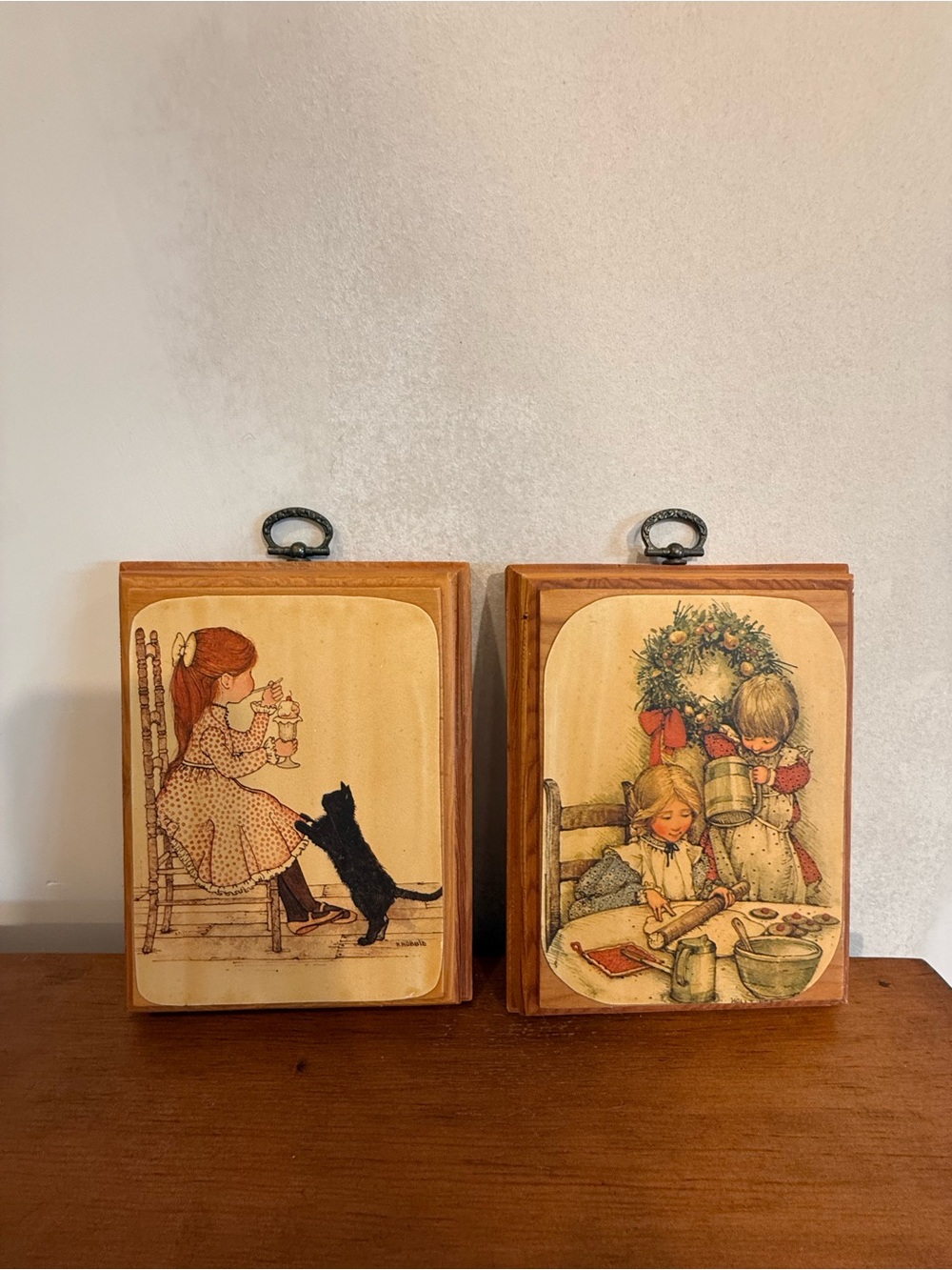 Set of 8 Vintage Holly Hobbie Wooden Wall Plaques 1970s Retro Wall Art